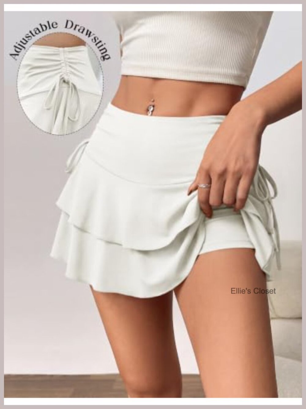 Y2K Mini Ruffle Skirt with Shorts Tiered A-Line Drawstring Waist Summer - Picture 3 of 6